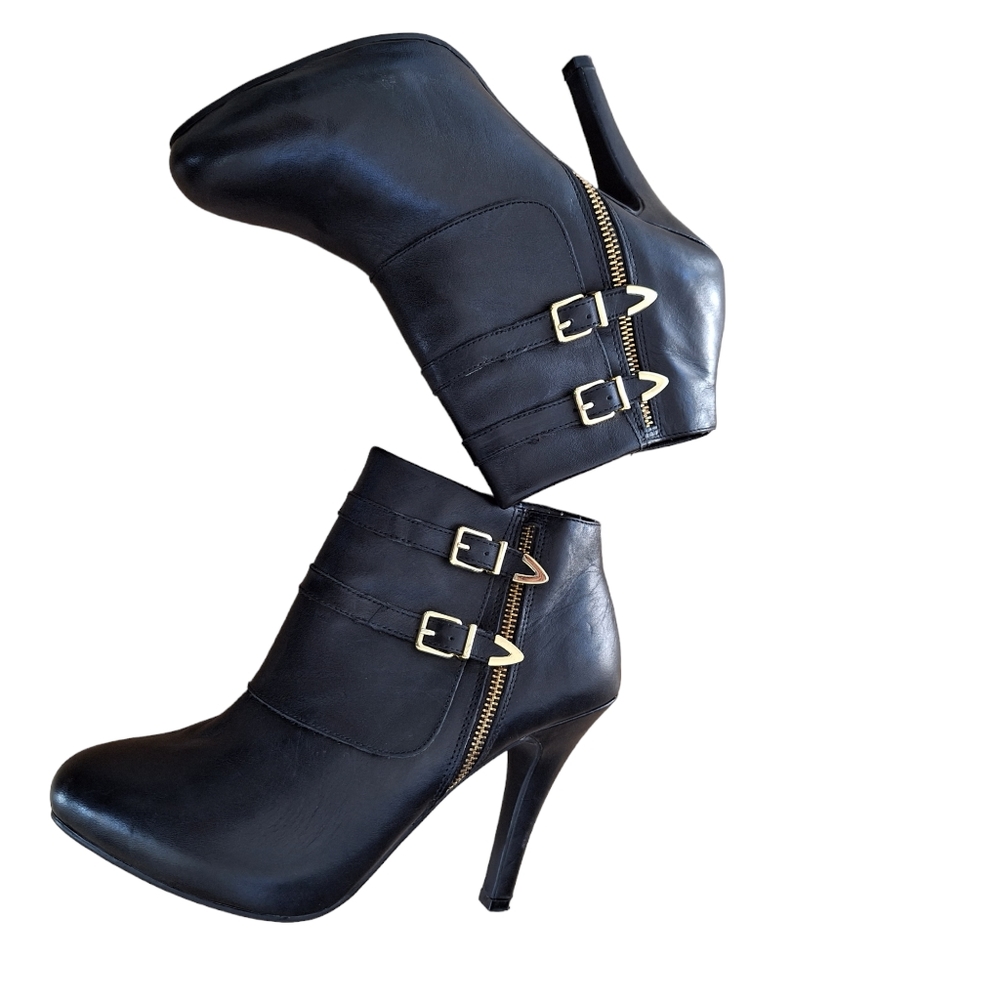Me Too Lennon Womens Black Leather Platform Heeled Bootie Ankle Boot sz 9.5M …